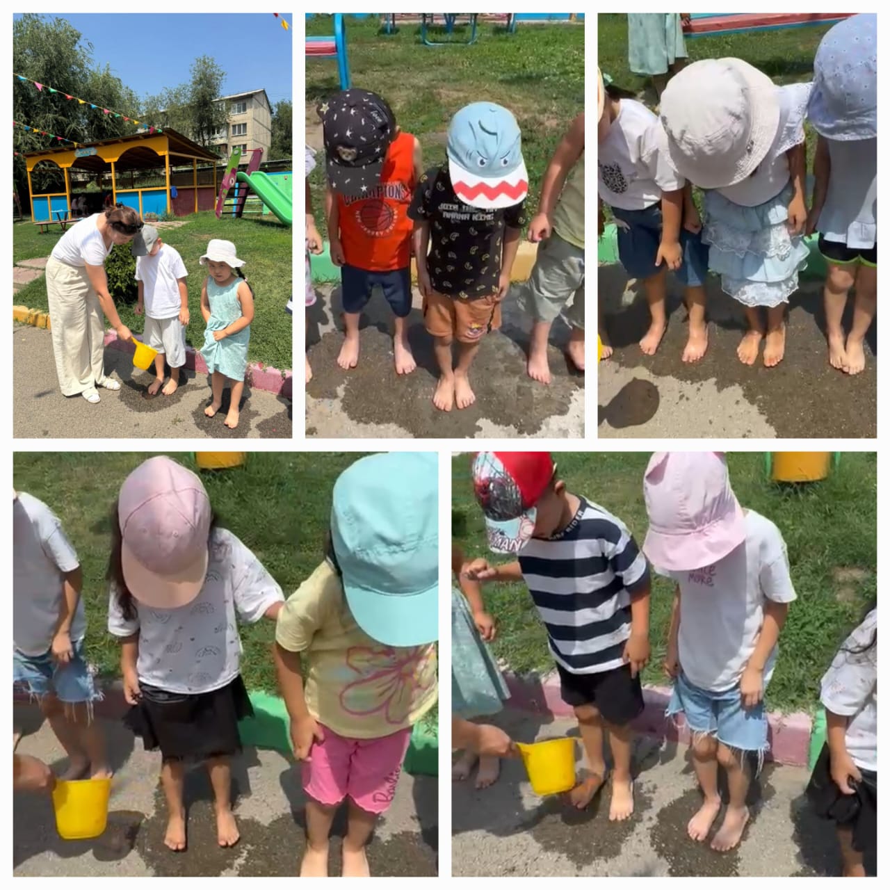 Жазғы сауықтыру кезіндегі шынықтыру шаралары, Аяққа ауыстырмалы су құю, Метепалды "Күншуақ" тобы